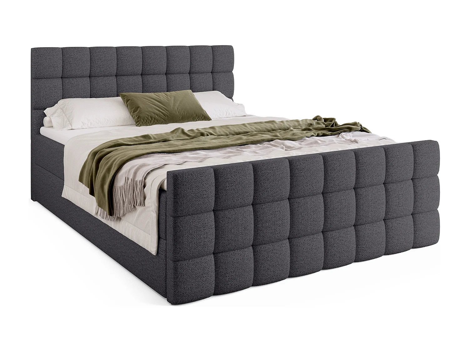 Lit boxspring avec rangement DAKOTA DUO - matelas - surmatelas - gris foncé - 160x200 cm