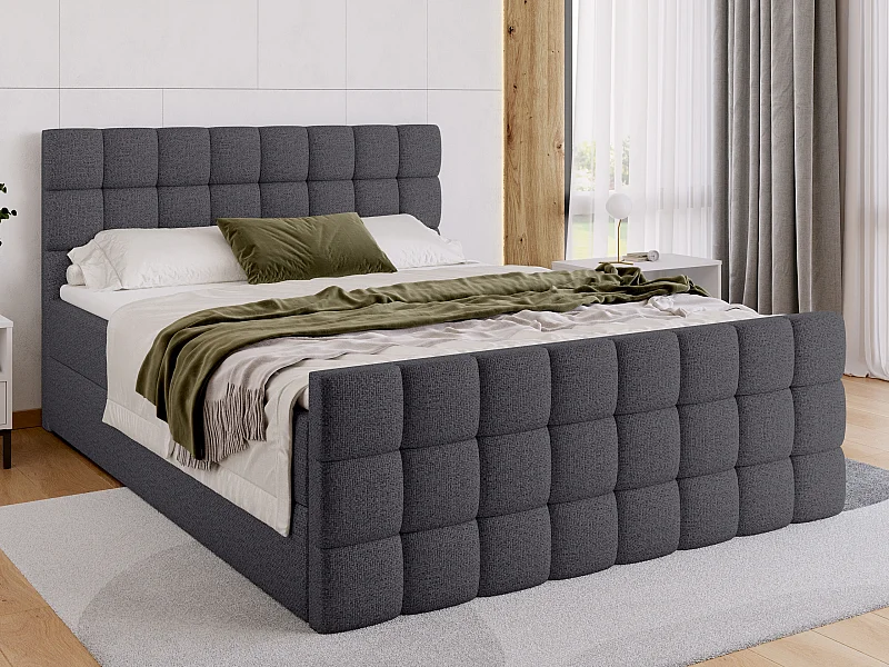 Boxspringbed met hoofdeinde, matras en dekmatras - DAKOTA DUO - 160x200 - zwart