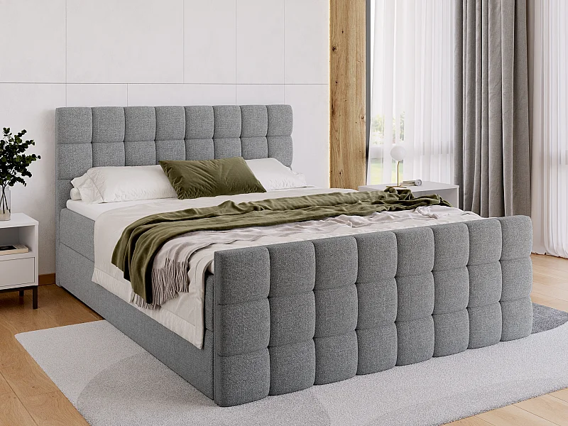 Boxspringbed met hoofdeinde, matras en dekmatras - DAKOTA DUO - 180x200 - lichtgrijs