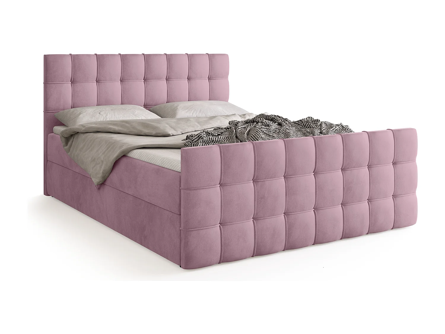 Lit boxspring avec rangement DETROIT DUO - matelas - surmatelas - rose poudré - 160x200 cm