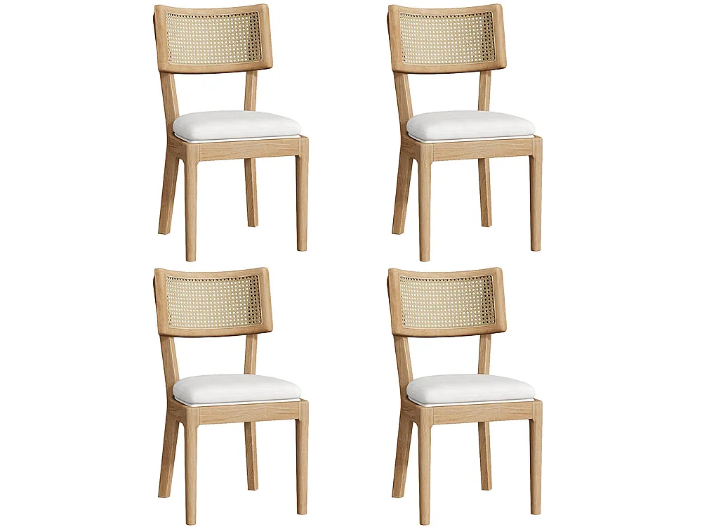 Chaise salle à manger bois massif rotin lot de 4 confortable respirante salles à manger salons cafés style moderne couleur lin couleur bois - Sweiko