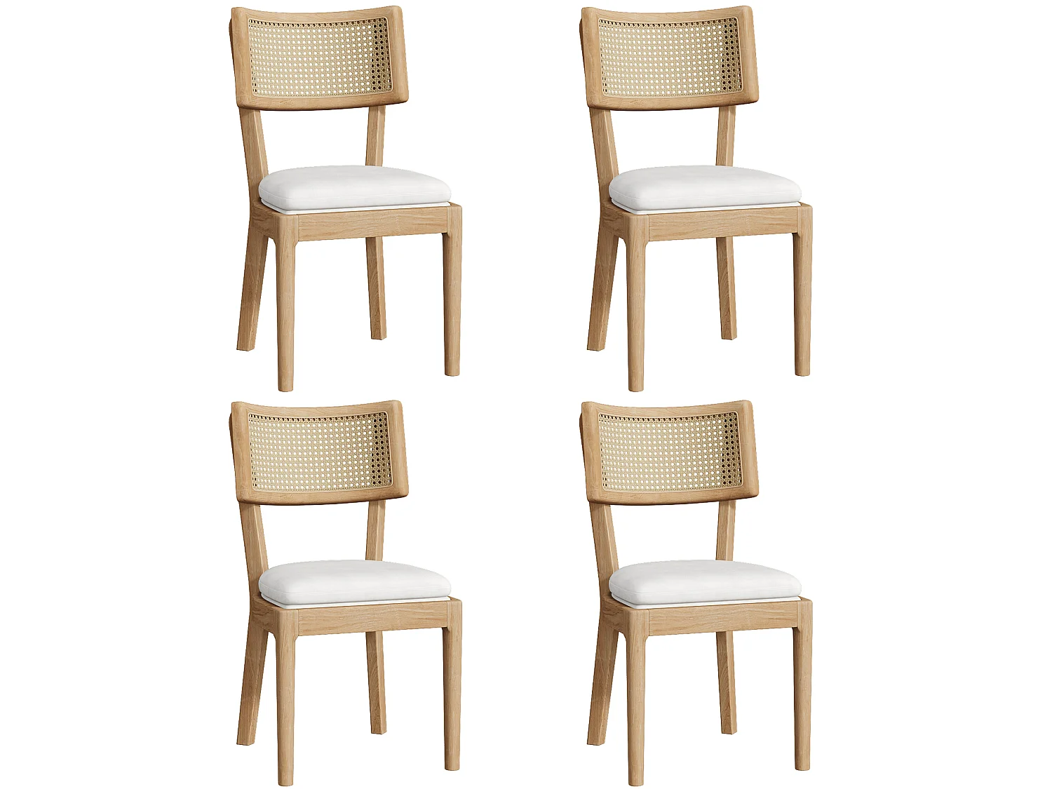 Chaise salle à manger bois massif rotin lot de 4 confortable respirante salles à manger salons cafés style moderne couleur lin couleur bois - Sweiko