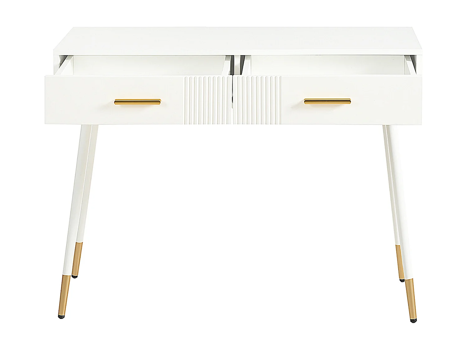 Meuble coiffeuse  avec 2 tiroirs - chambre buffet tiroir commode -pieds en métal - MDF - 100 x 40 x 76 cm - blanc (sans miroir)