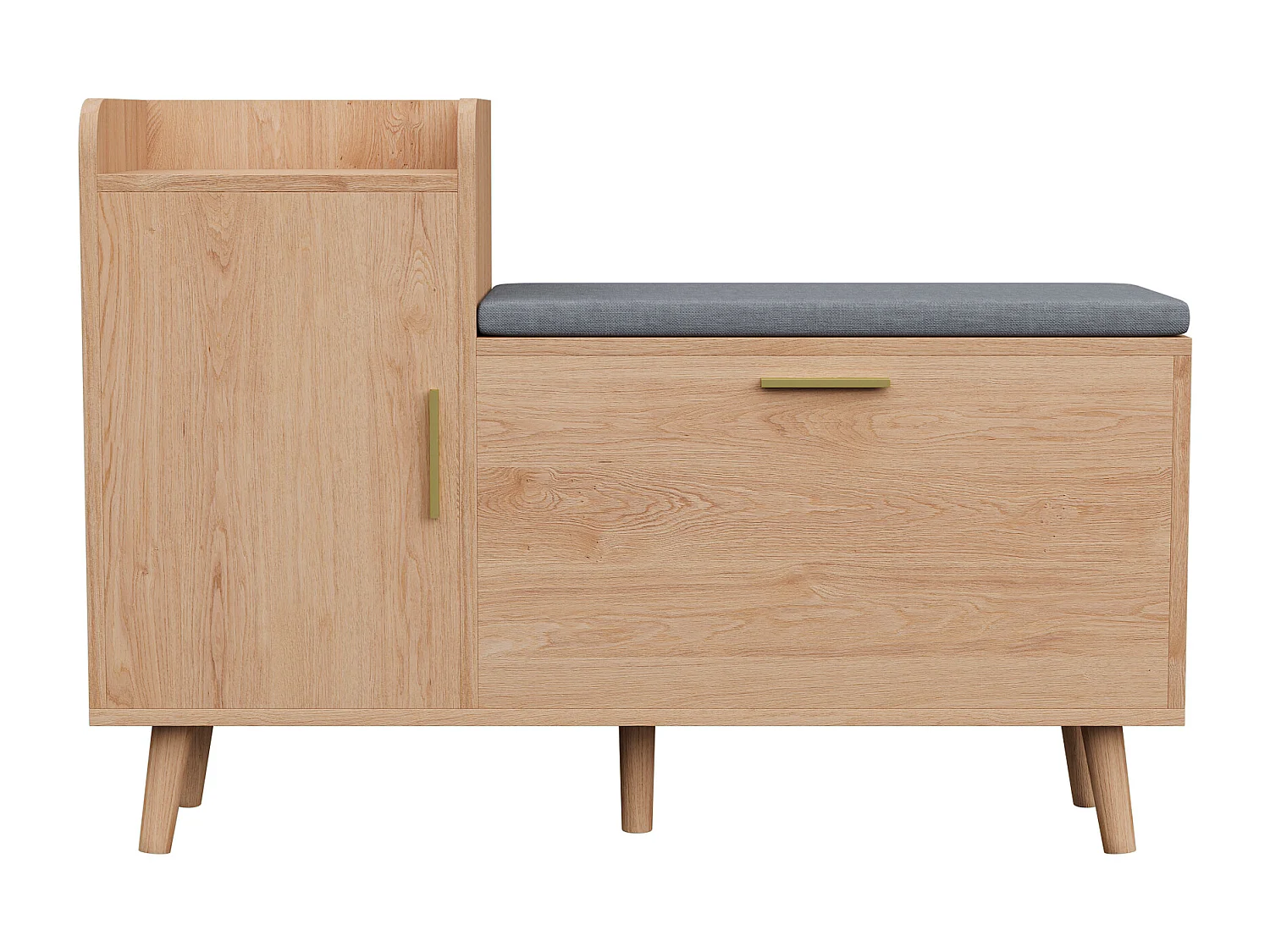 Meuble à chaussures - porte et 3 compartiments abattants -  banquette  - style scandinave - bois - naturel