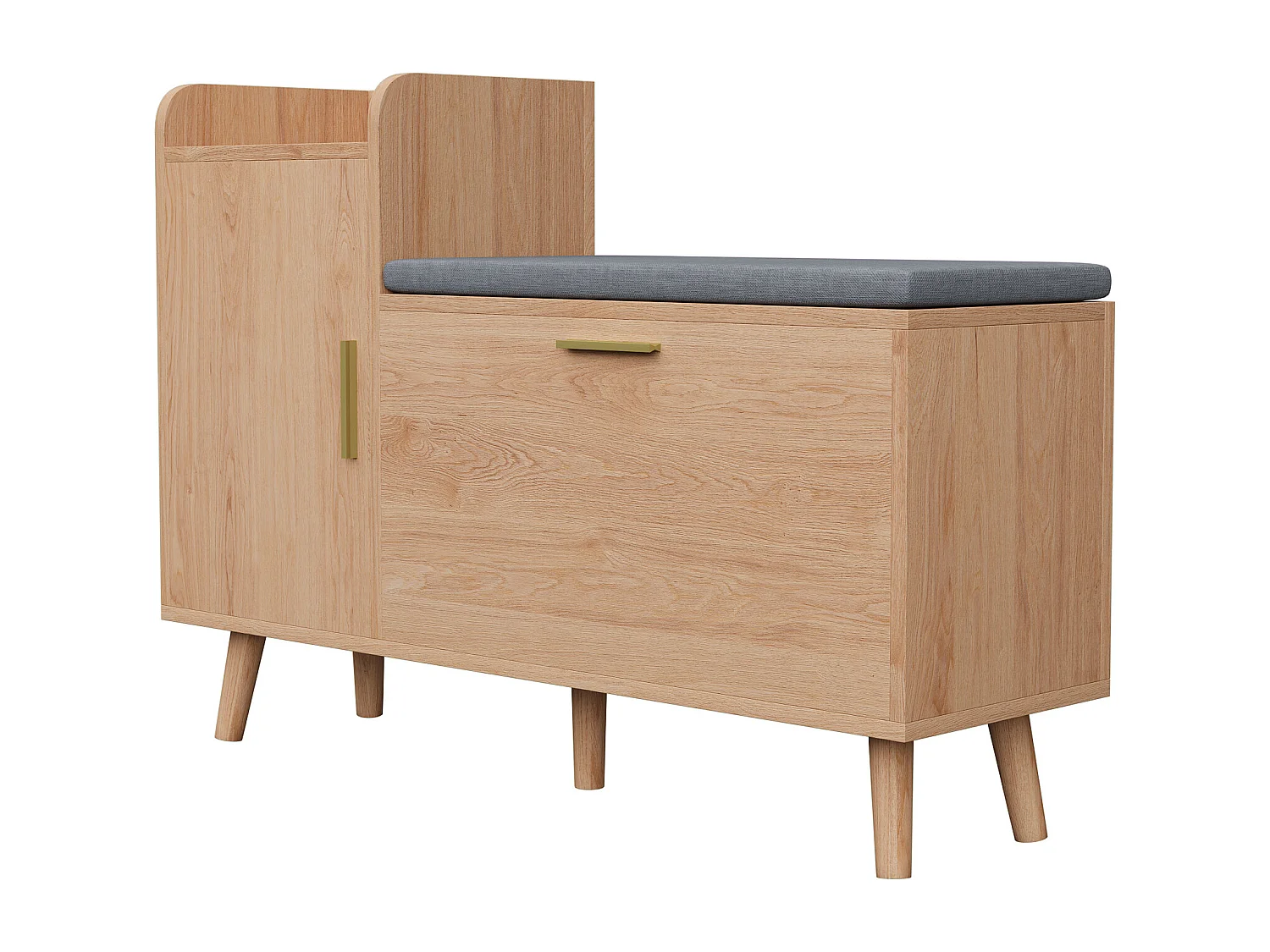 Meuble à chaussures - porte et 3 compartiments abattants -  banquette  - style scandinave - bois - naturel