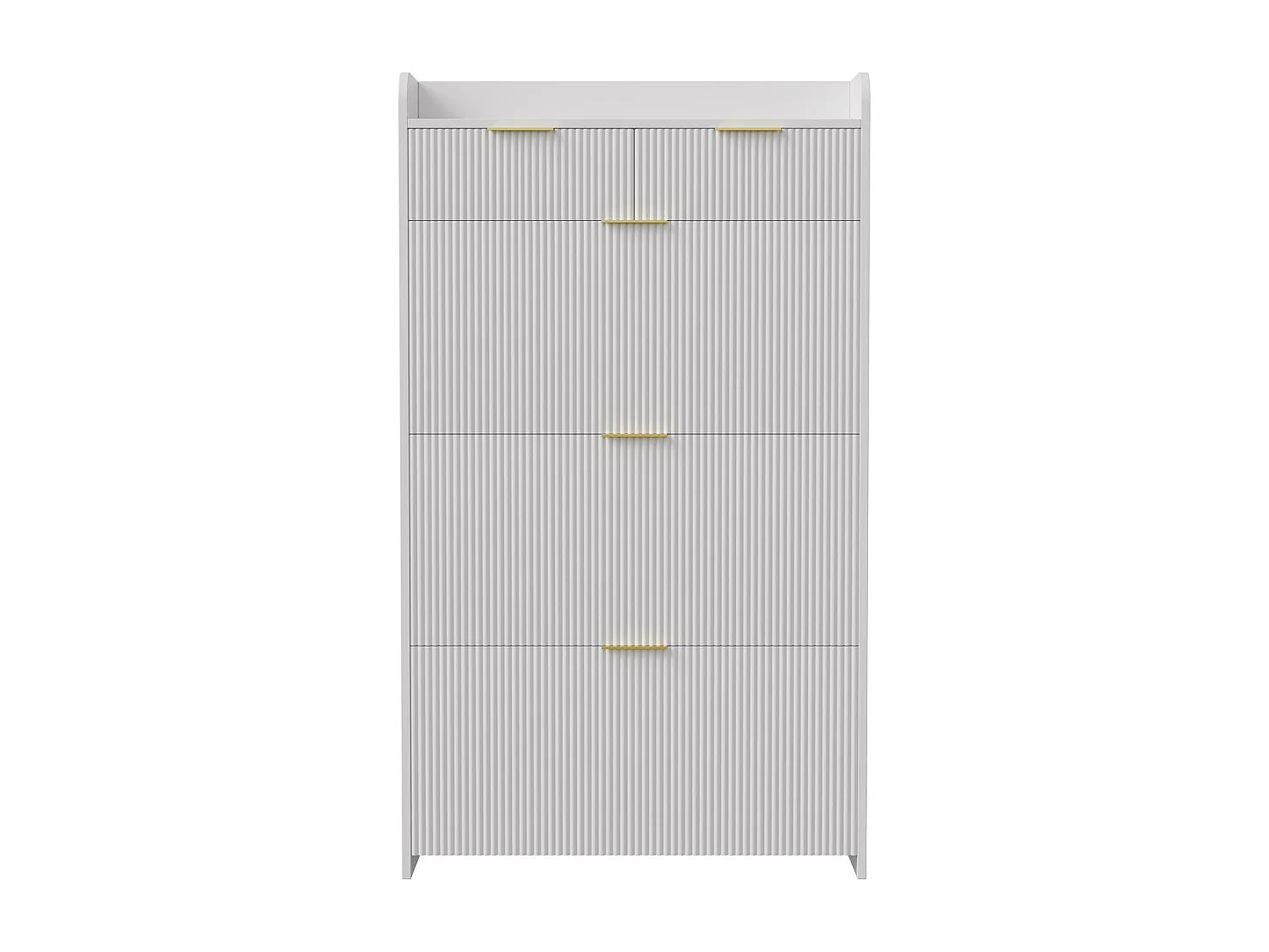 Meuble à chaussures 77x24x133 avec trois grands abattants et 2 tiroirs, dispositif anti-basculement, étagère réglable, MDF et Métal, Blanc