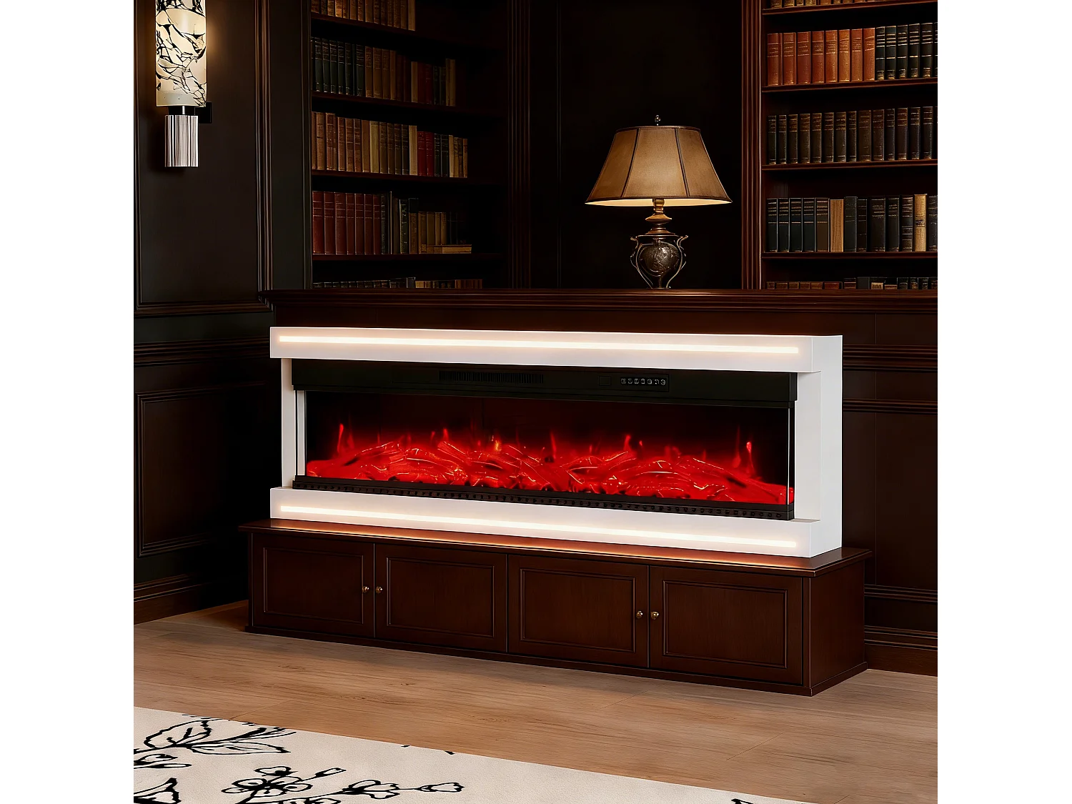 Cheminée électrique 750w et 1500w , cheminée murale encastrable effet flammes LED minuterie température luminosité réglables télécommande fournie, blanc