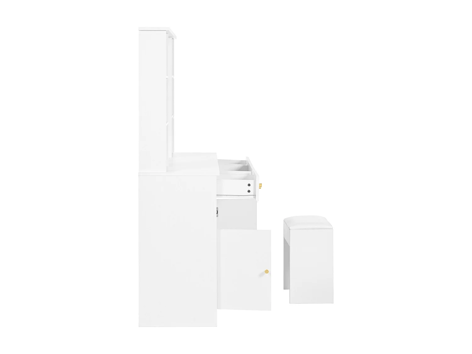 Coiffeuse miroir avec Lumières - Table de Maquillage avec tabouret  - 4 Etagères Ouvertes et 3 tiroirs - 105 × 152 × 40 cm - Blanc