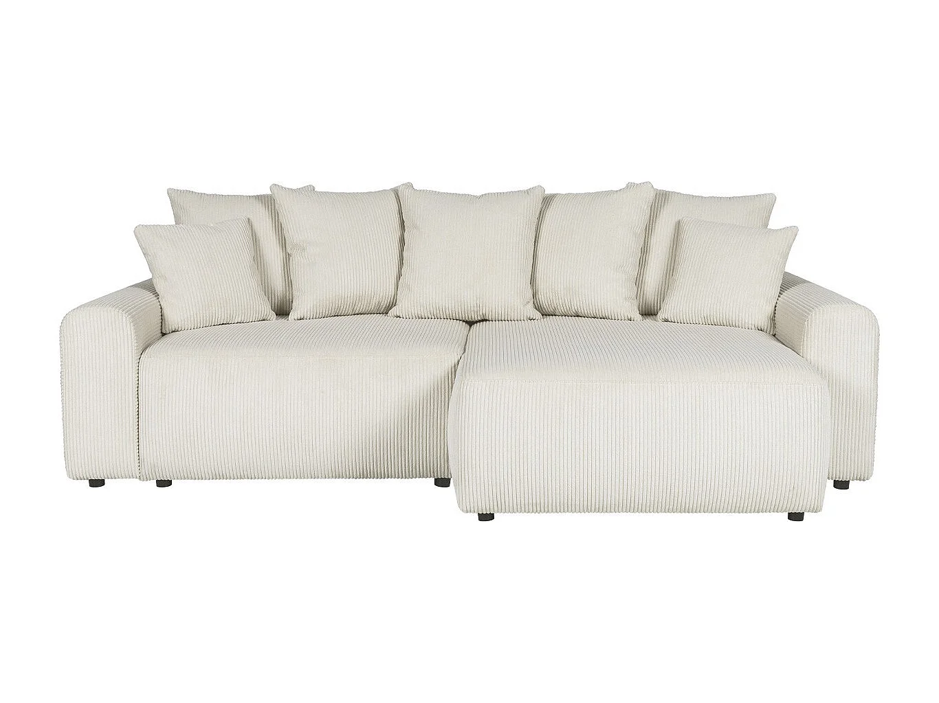 Canapé d'angle convertible réversible 4 places avec coffre de rangement en velours côtelé beige - Monceau