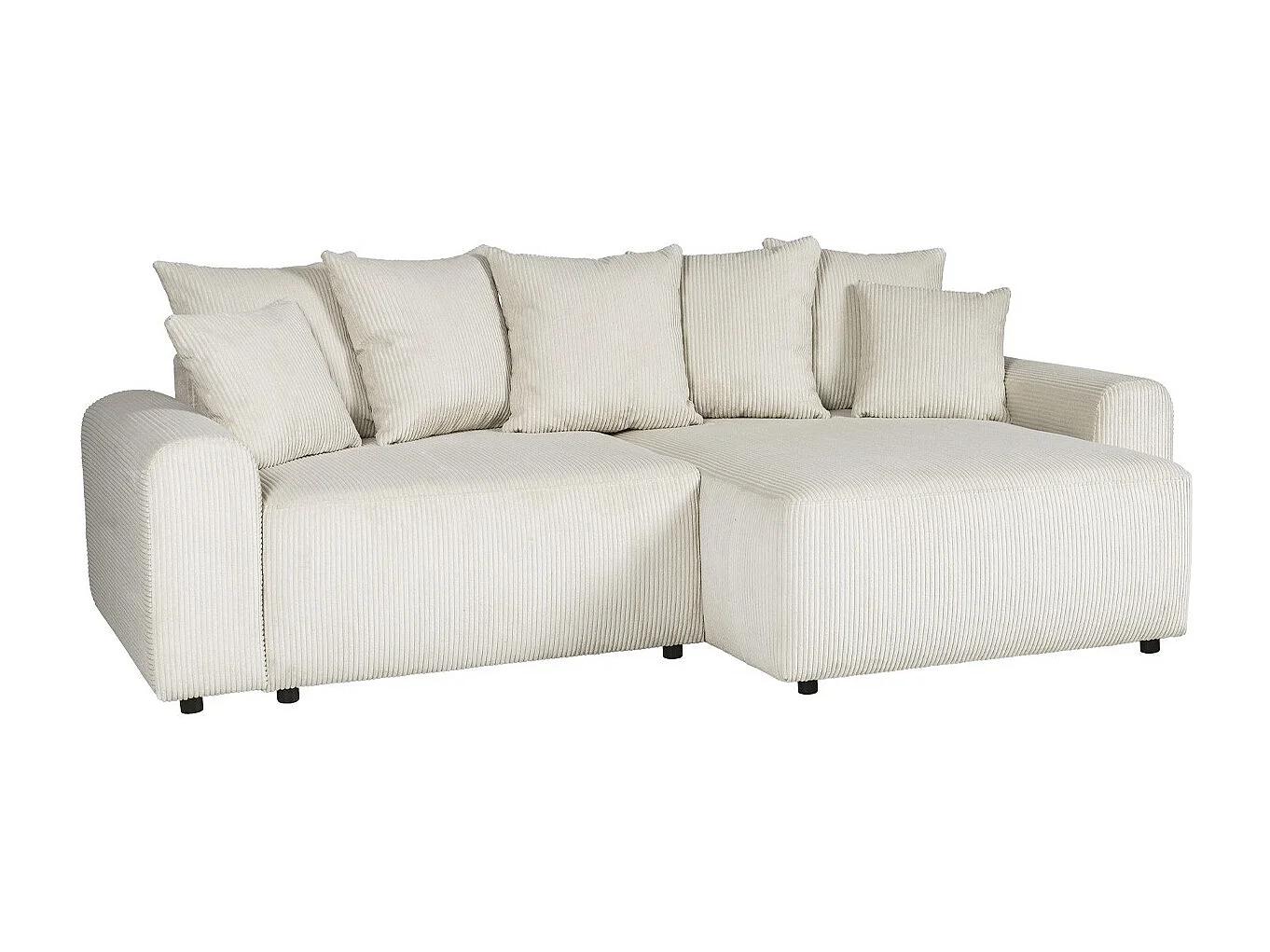 Canapé d'angle convertible réversible 4 places avec coffre de rangement en velours côtelé beige - Monceau