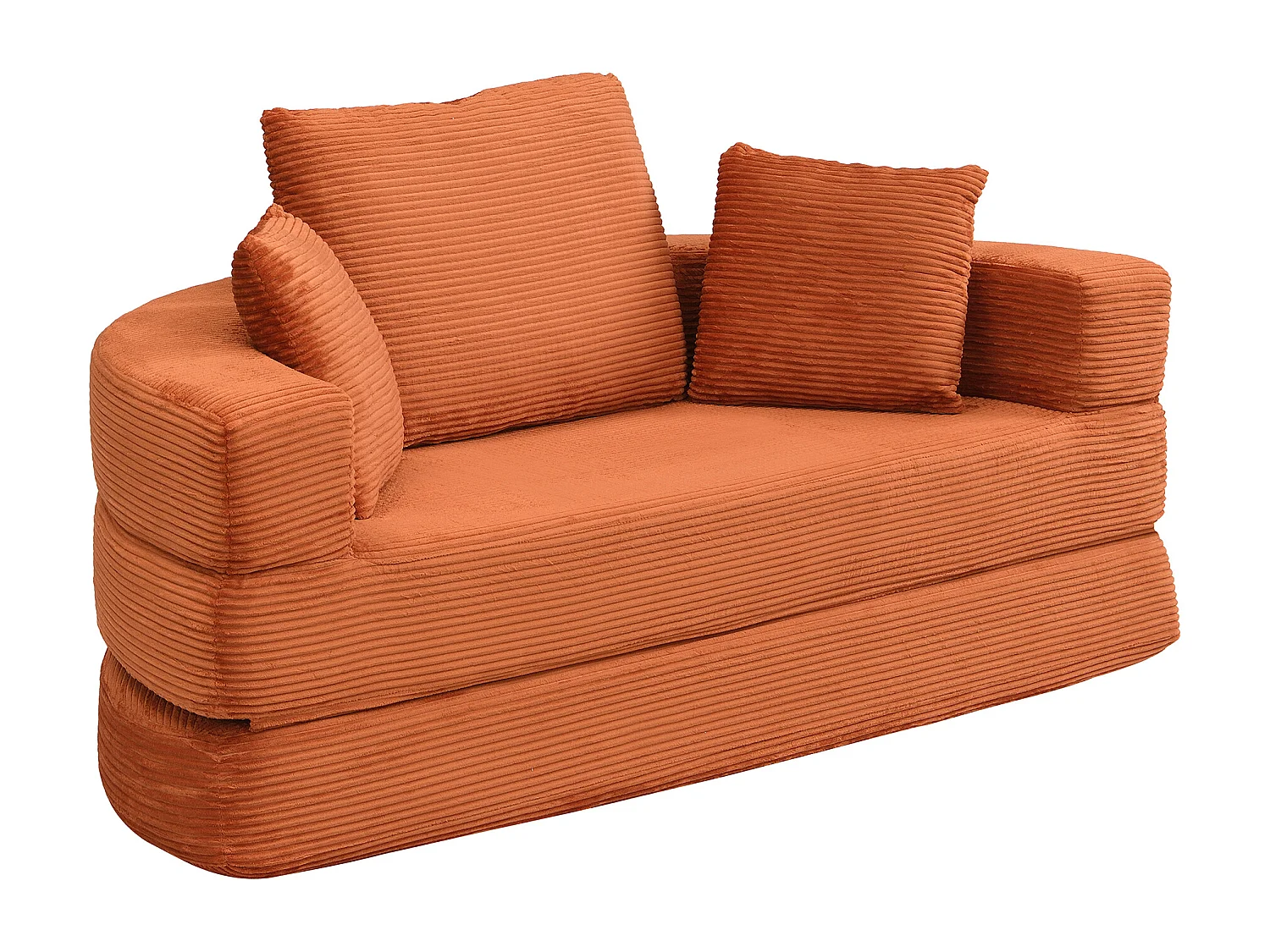 Canapé convertible multifonctionnel 2-en-1 - Canapé-lit gigogne rond - Velours côtelé - Canapé sans os sans assemblage - Orange