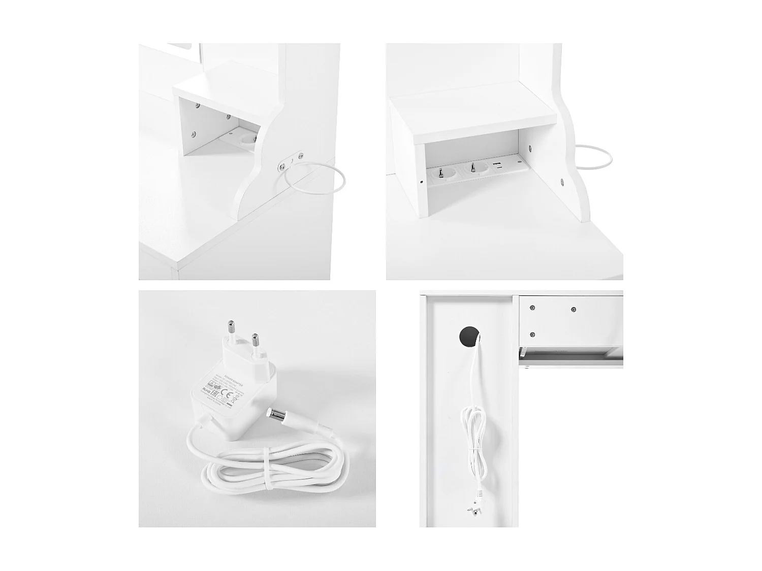 Meuble coiffeuse avec éclairage LED et miroir - 6 tiroirs et 4 portes - tabouret de rangement - support pour sèche-cheveux 105 × 152 × 40 cm - Blanche
