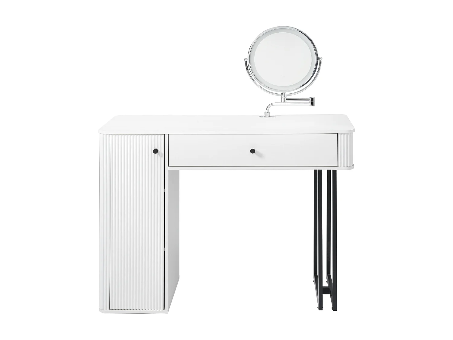 Meuble coiffeuse avec LED - Ensemble coiffeuse avec miroir - 9 tiroirs et 3 étagères - Blanc (sans tabouret)