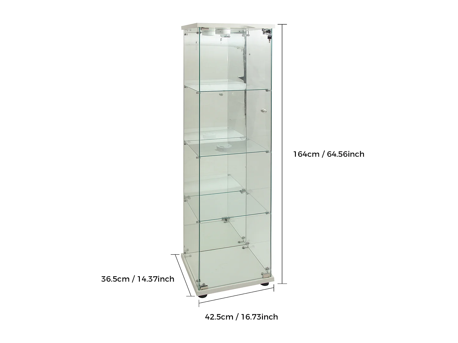 Vitrinekast van gehard glas met 4 planken, sfeerverlichting en slot – Moderne stijl – voor woonkamer, slaapkamer of kantoor – Wit