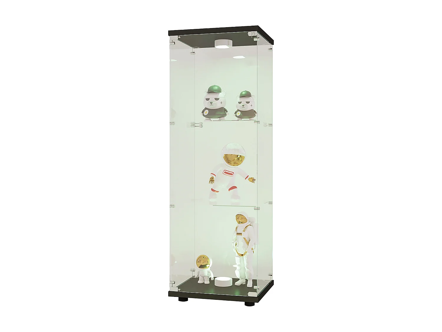 Vitrine en verre avec LED, Armoire pour collection serrure, Dispositif anti-basculement, verre trempé, 1 portes, 3 étages, 42x36x125, Noir