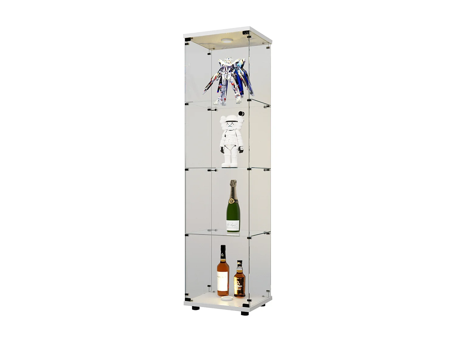 Vitrine en verre avec LED et serrure - Armoire pour collection avec 4 étages -  pour magasin et bureau or Chambre et Salon - 44 x 14 x 165 cm - blanc