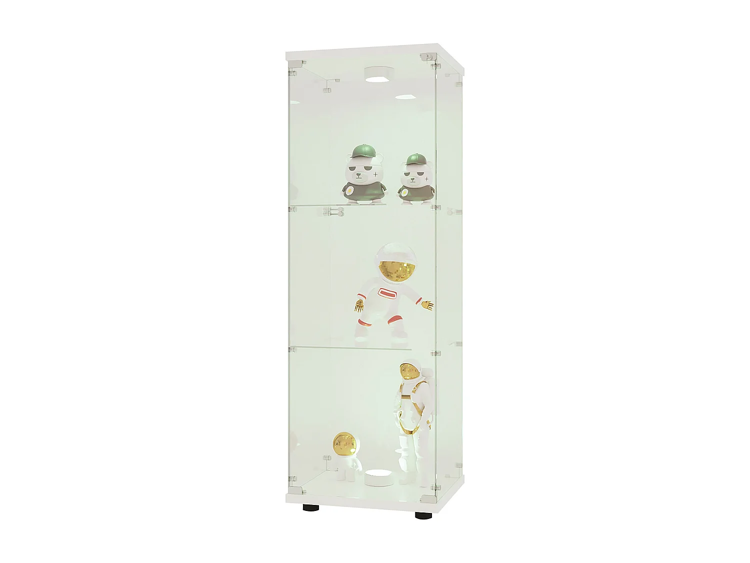 Vitrine en verre avec LED, Armoire pour collection serrure, Dispositif anti-basculement, verre trempé, 1 portes, 3 étages, 42x36x125, Blanc