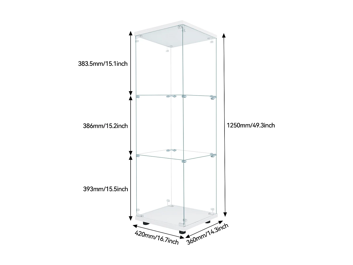 Vitrine en verre avec LED, Armoire pour collection serrure, Dispositif anti-basculement, verre trempé, 1 portes, 3 étages, 42x36x125, Blanc