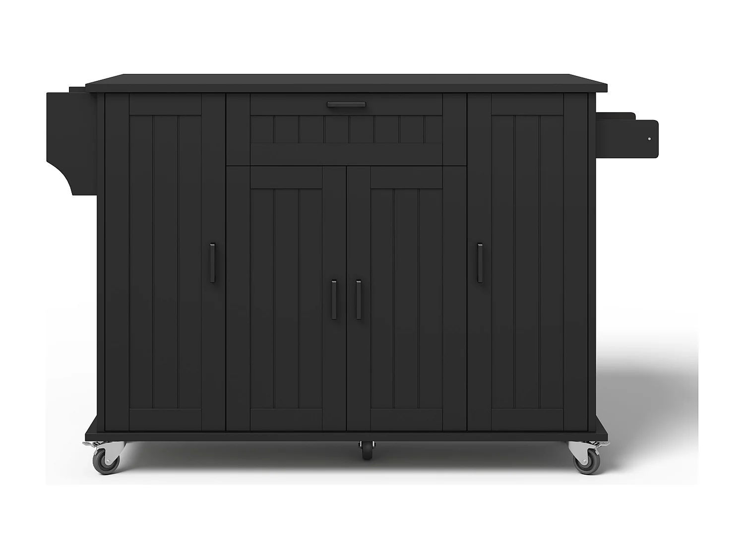 Îlot de cuisine avec plan de travail rabattable, table roulante de cuisine sur roulettes, noir