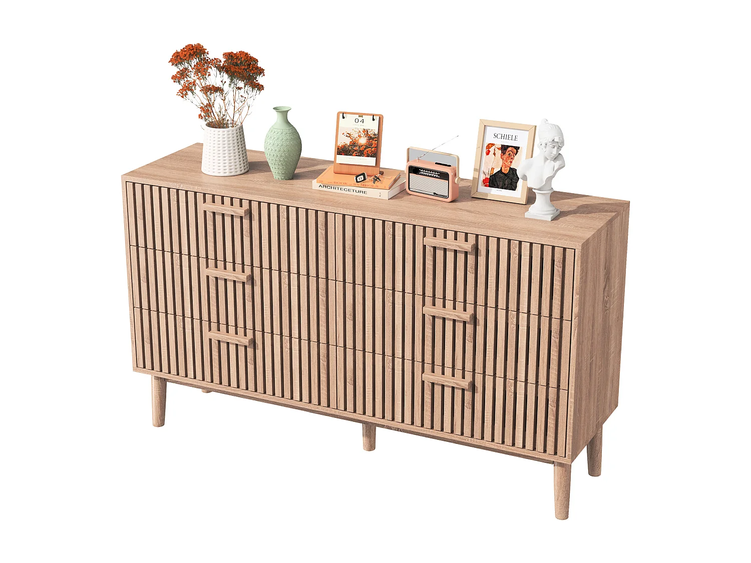 Commode 6 tiroirs - poignées en bois - Scandinave - 60x34x91cm - naturelle