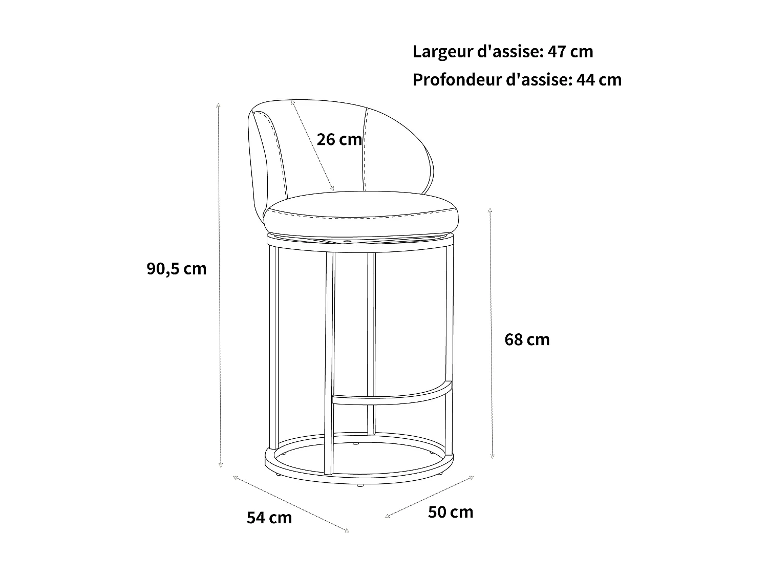 Lot de 2 chaises de bar pivotantes 360°, assise 90,5 cm, chenille, dossier rembourré, idéal pour bar