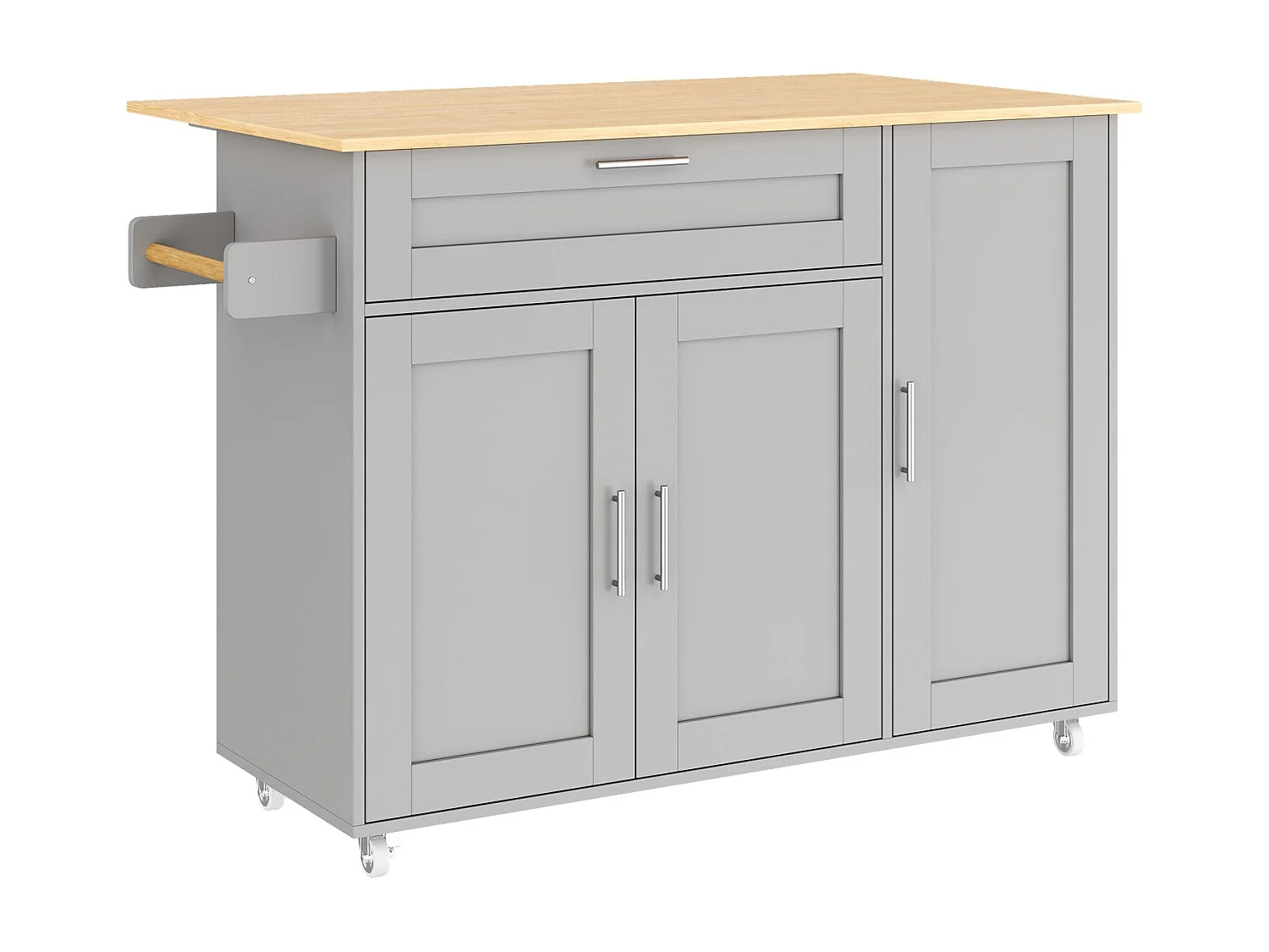 Table de cuisine mobile L132,5 x P44(70) x H90 cm, plan de travail rabattable, avec porte-épices,5 roulettes, adapté à la cuisine / salle à manger