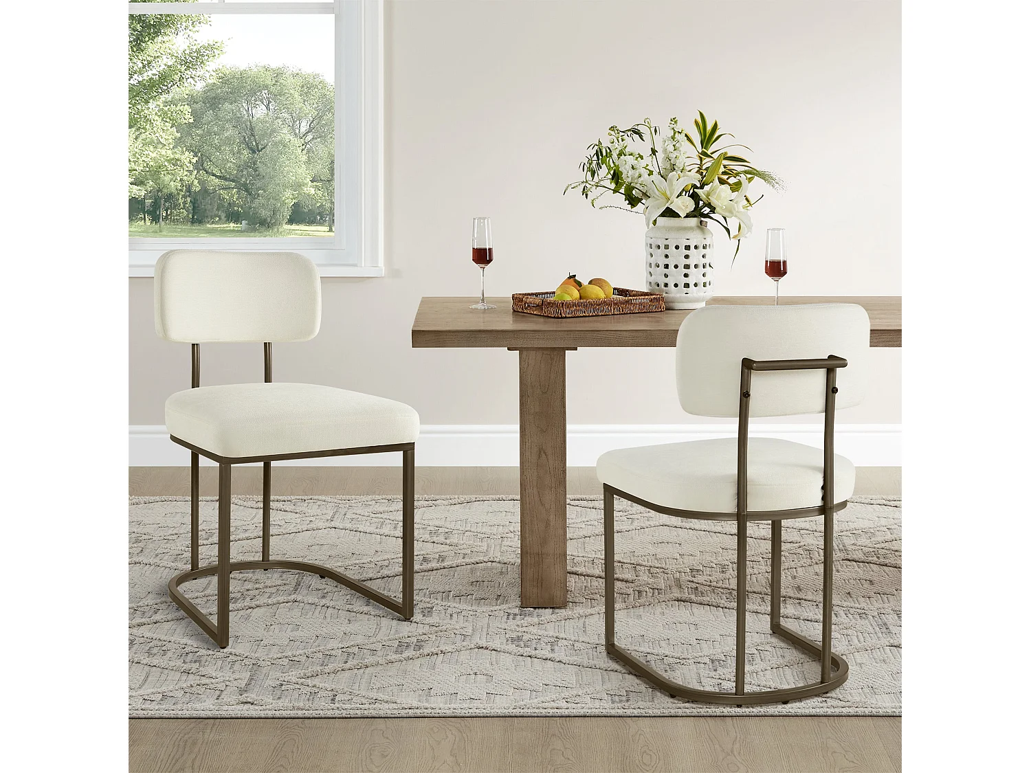 Lot de 2 chaises de salle à manger, Dossier rembourré, Modèle moderne Similicuir, Piètement métal