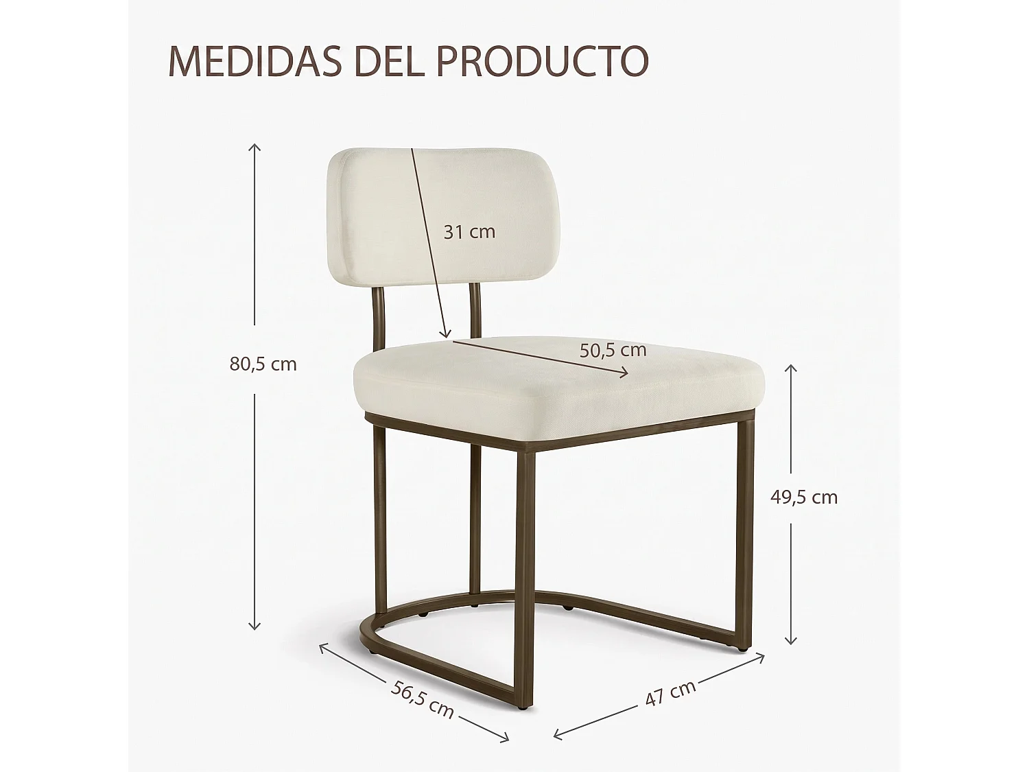 Lot de 2 chaises de salle à manger, Dossier rembourré, Modèle moderne Similicuir, Piètement métal