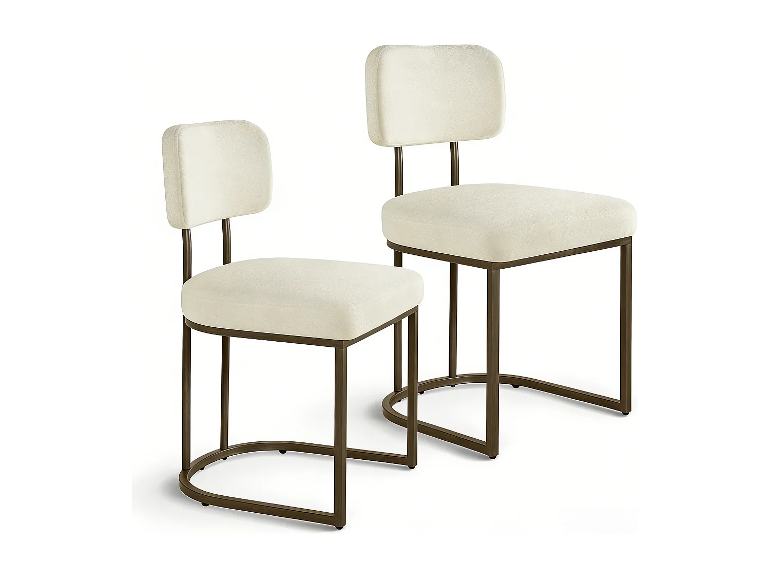 Lot de 2 chaises de salle à manger, Dossier rembourré, Modèle moderne Similicuir, Piètement métal