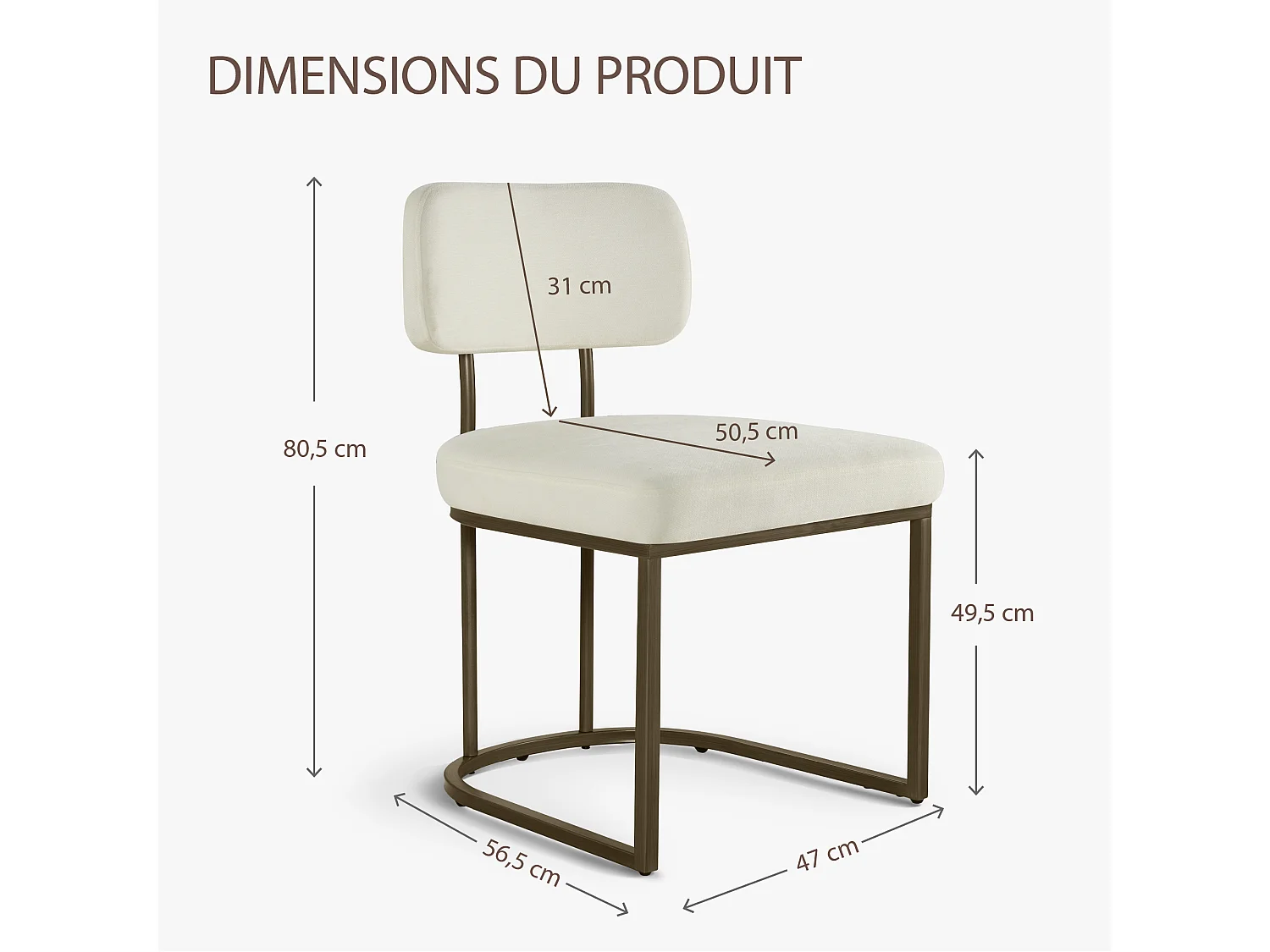 Lot de 2 chaises de salle à manger, Dossier rembourré, Modèle moderne Similicuir, Piètement métal