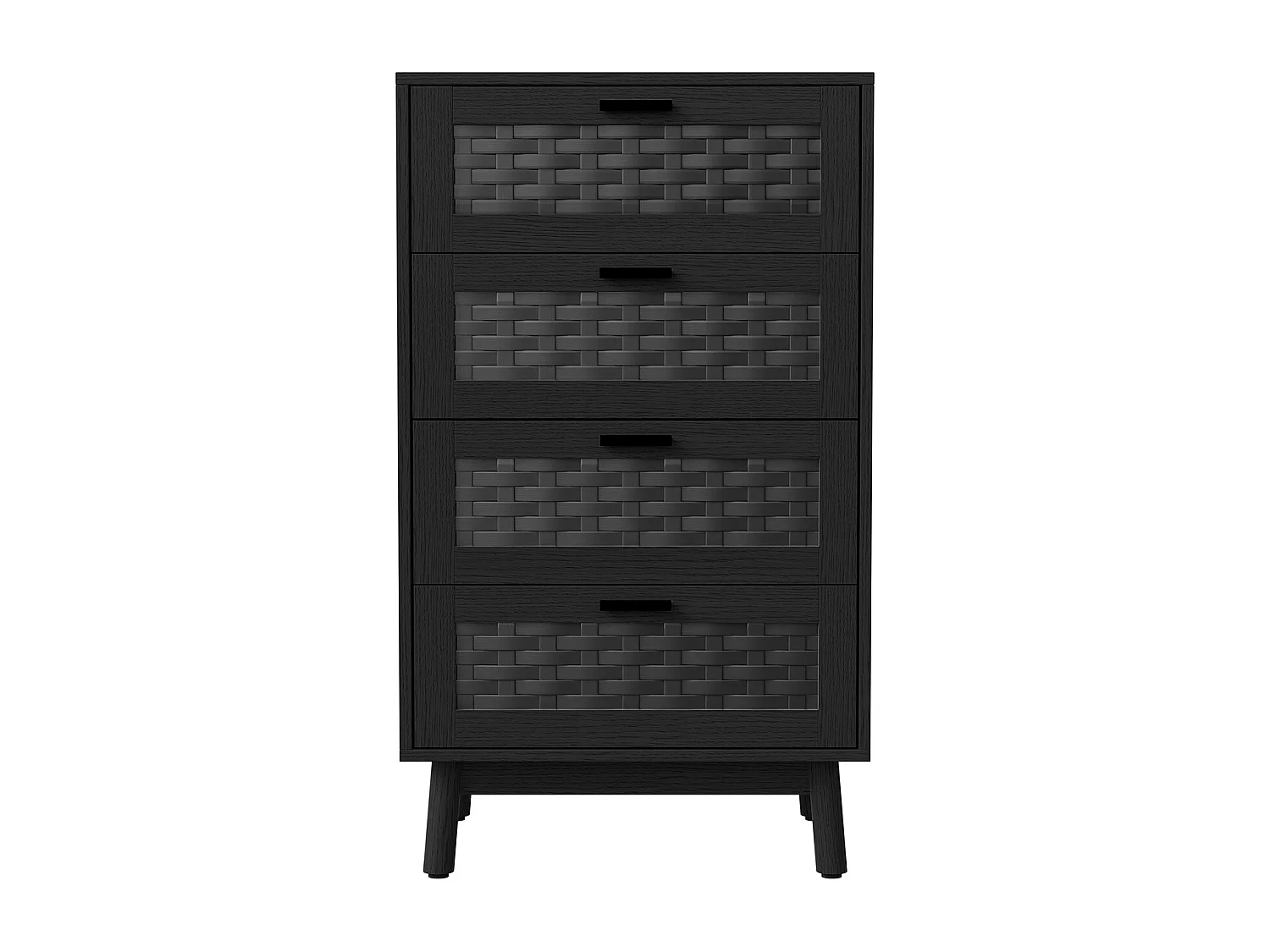 Commode à 4 tiroirs, conception en osier, 55 x 39 x 95 cm, avec poignées et pieds, noir