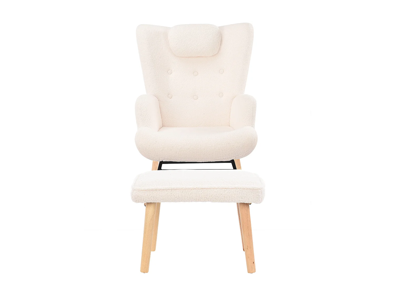 Fauteuil à bascule en tissu teddy velours, Rocking chair rembourré avec repose-pieds et appui-tête, blanc