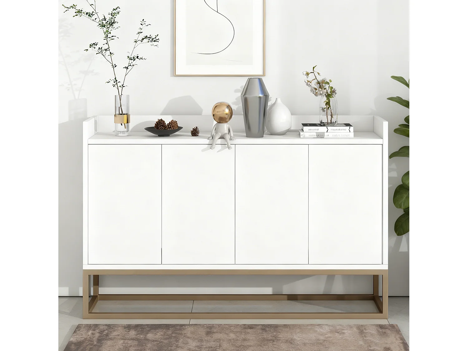 Modern dressoir met 4 deuren en verstelbare plank - Minimalistisch dressoir van MDF 120x30x80 cm - voor eetkamer, woonkamer, keuken - Wit