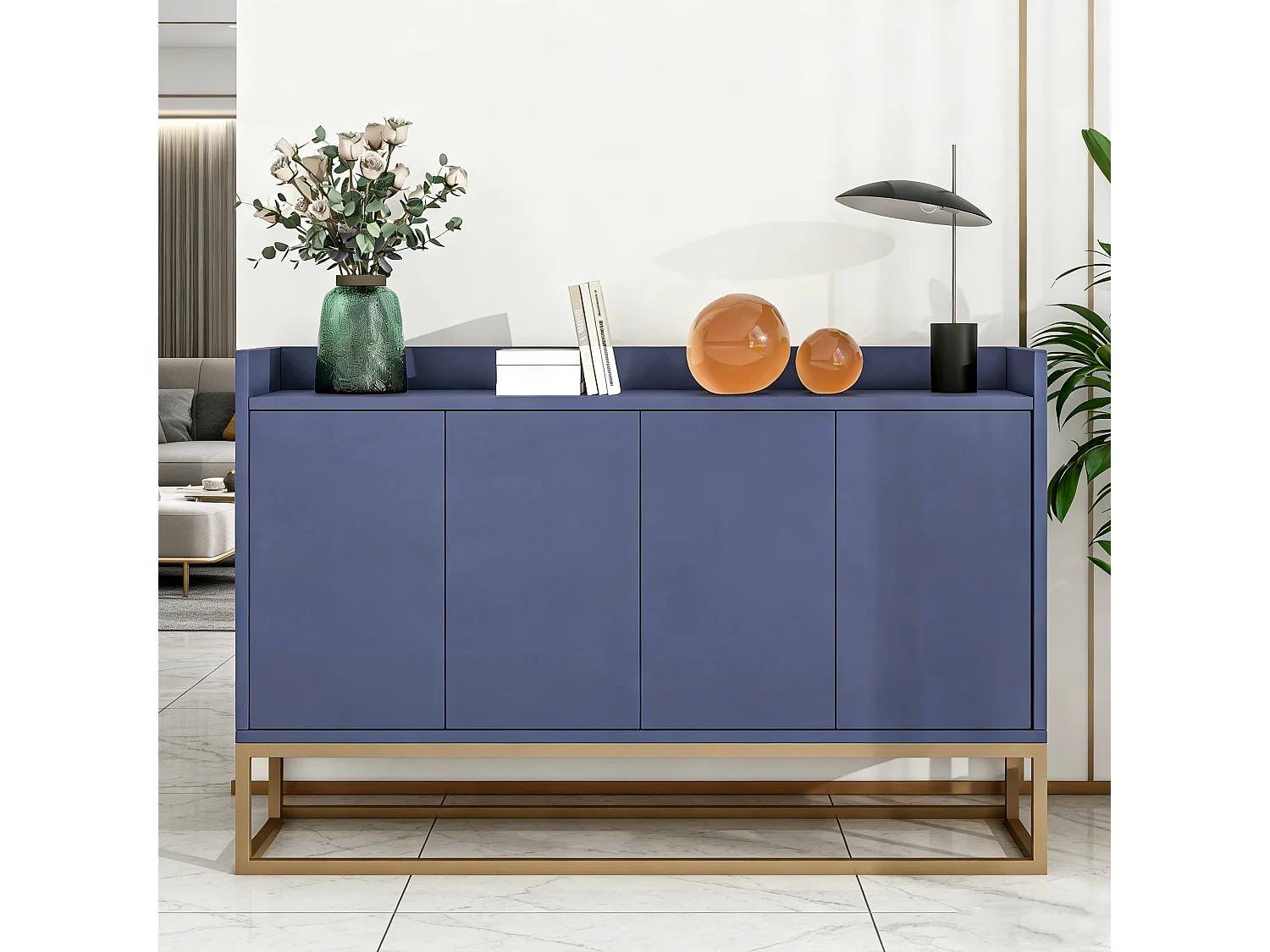 Modern dressoir met 4 deuren en verstelbare plank - Minimalistisch dressoir van MDF 120x30x80 cm - voor eetkamer, woonkamer, keuken - Blauw