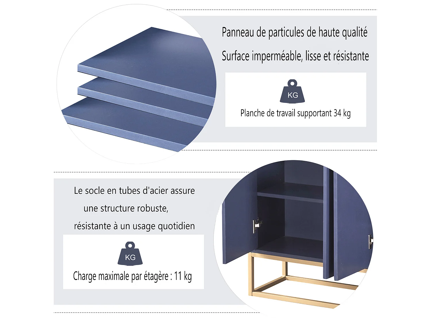 Modern dressoir met 4 deuren en verstelbare plank - Minimalistisch dressoir van MDF 120x30x80 cm - voor eetkamer, woonkamer, keuken - Blauw