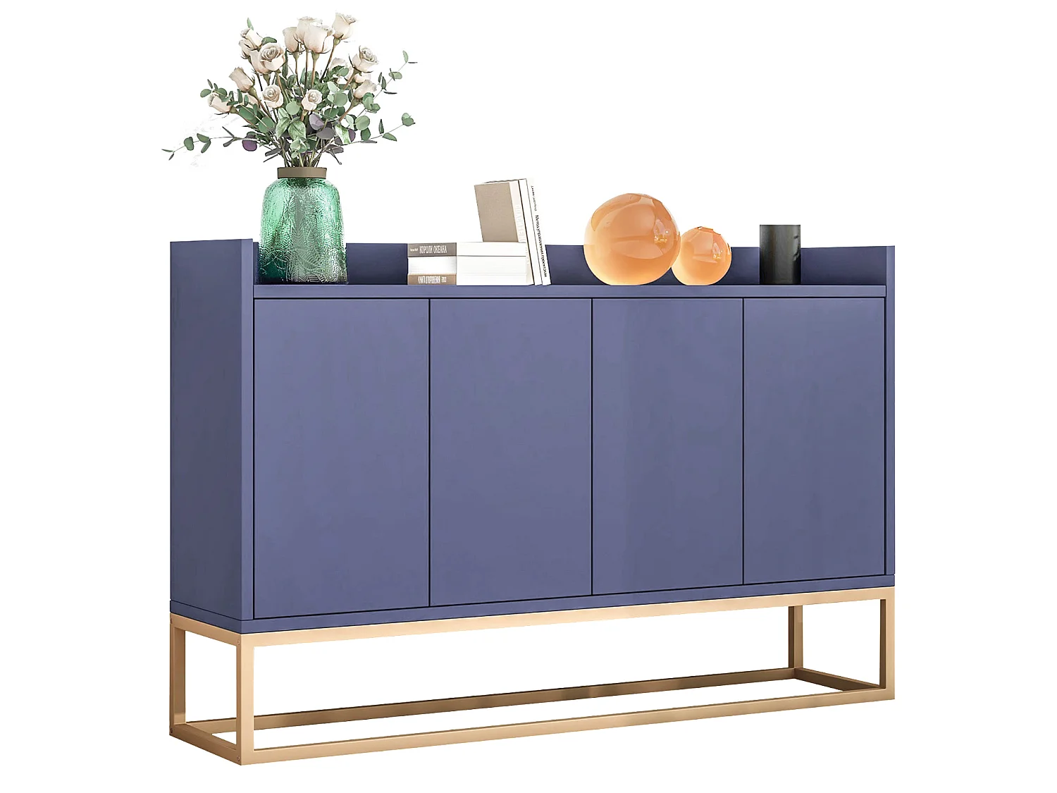 Modern dressoir met 4 deuren en verstelbare plank - Minimalistisch dressoir van MDF 120x30x80 cm - voor eetkamer, woonkamer, keuken - Blauw