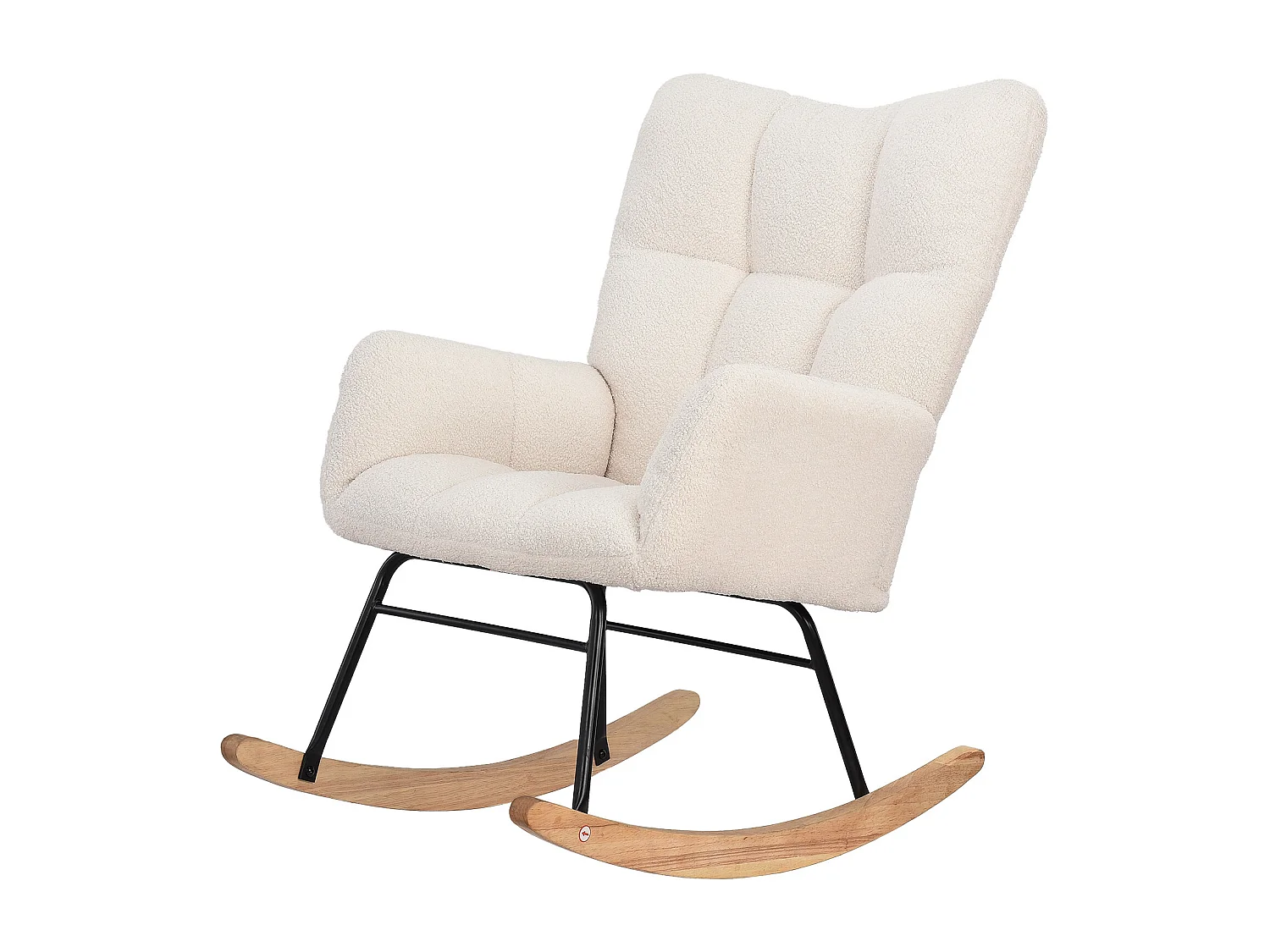 Fauteuil à bascule en velours Teddy - rocking chair pieds en bois - style scandinave et cream - beige