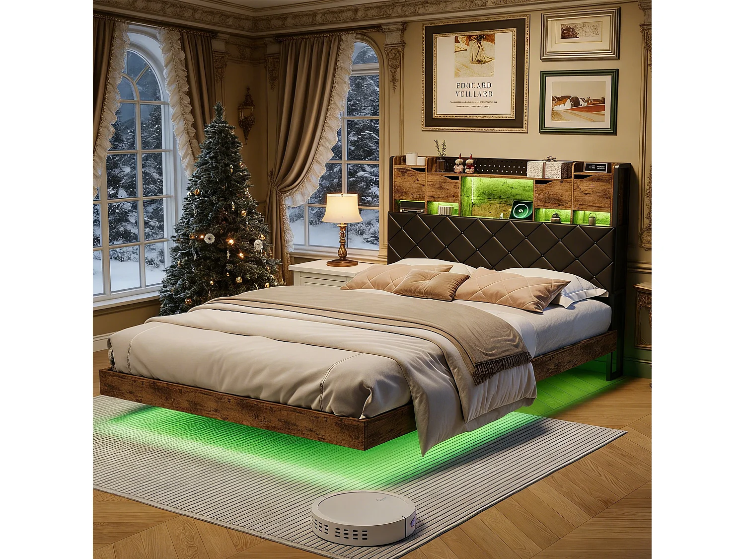 ​Lit 160x200 cm avec sommier à latte, lit de rangement moderne 160x200 cm, Style industriel, tissu en Pu, noir