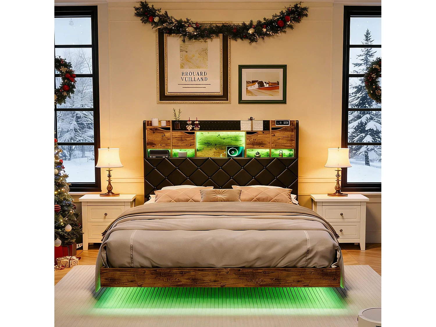 ​Lit 160x200 cm avec sommier à latte, lit de rangement moderne 160x200 cm, Style industriel, tissu en Pu, noir