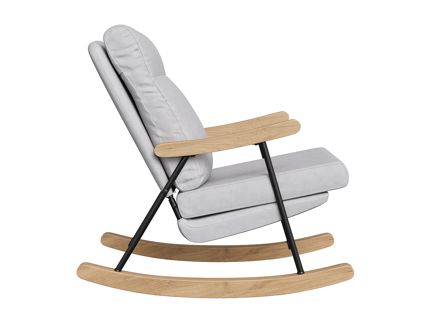 Fauteuil à bascule en coton et lin - Rocking chair capitonné pieds en bois - style scandinave - gris
