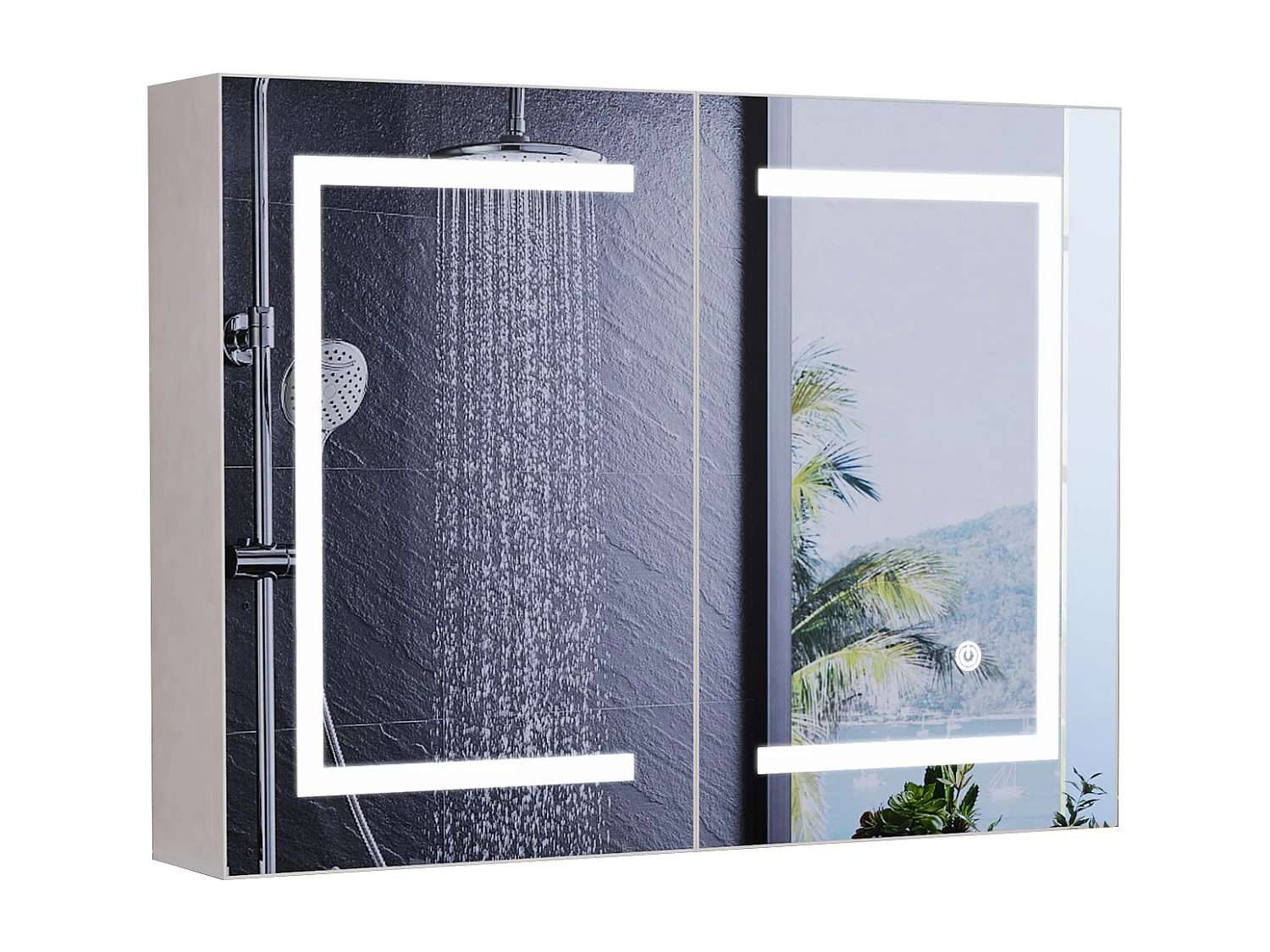 Badkamerwandkast met verlichte spiegel en ledverlichting, verstelbare plank van gehard glas, vochtbestendig, 80x60x13 cm, wit