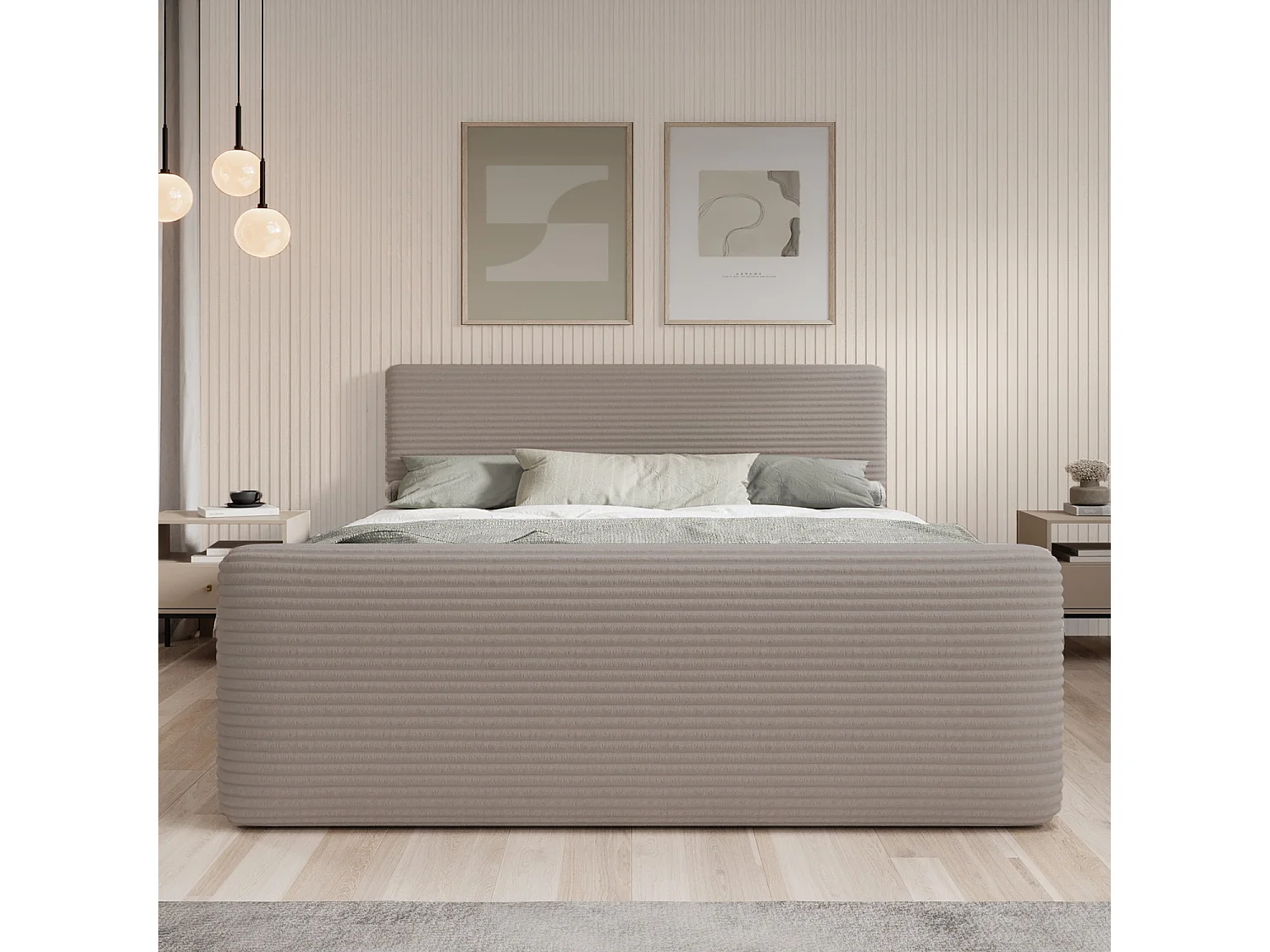 Lit coffre + matelas Napoli 180cm velours côtelé Taupe