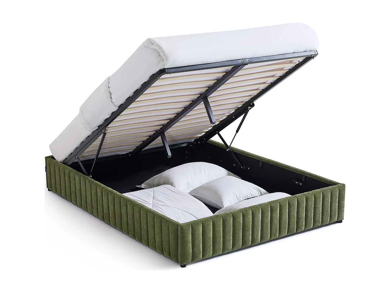 Lit coffre adulte 160x200 cm en tissu chenille vert kaki - Balto