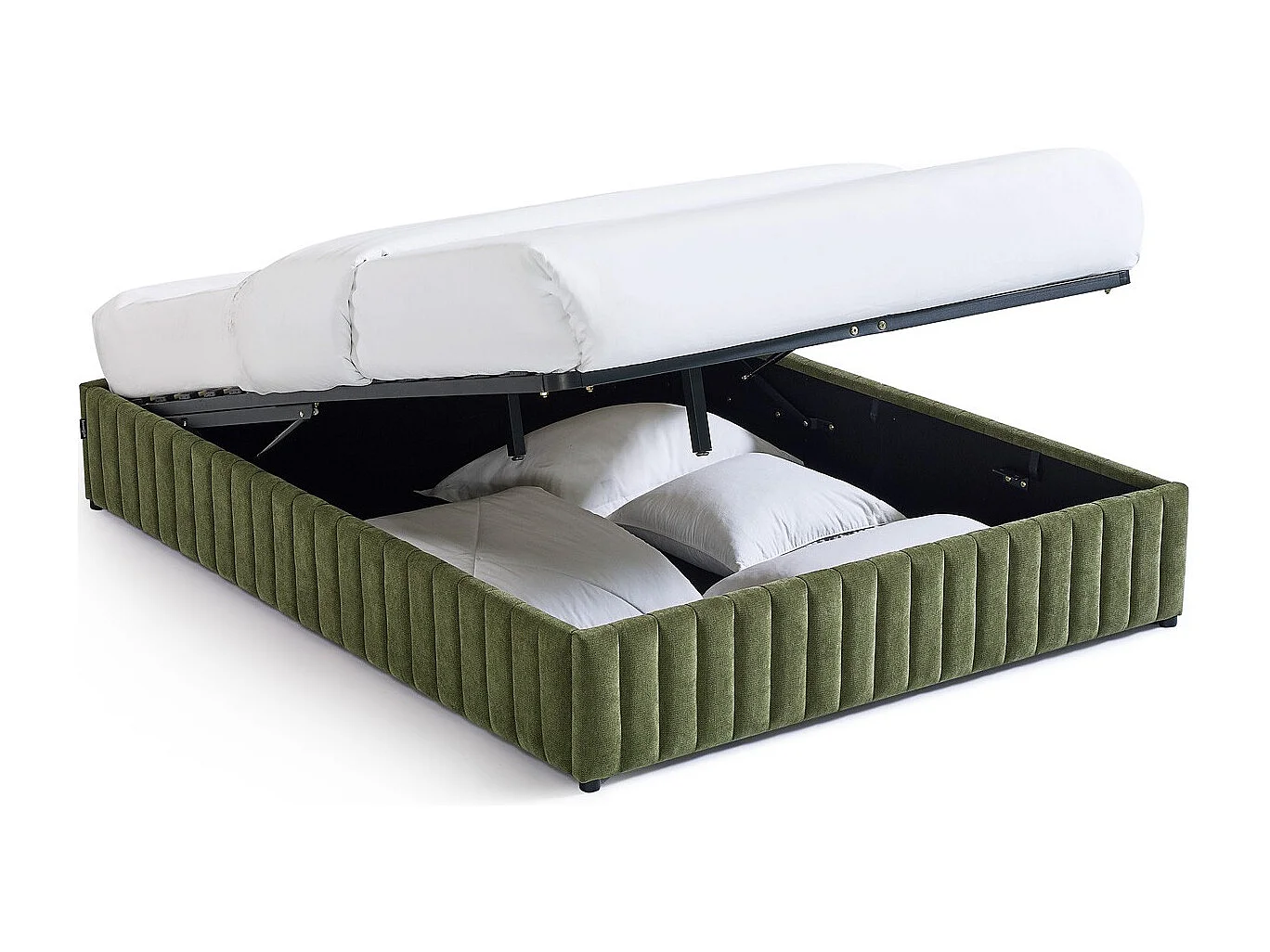 Lit coffre adulte 160x200 cm en tissu chenille vert kaki - Balto