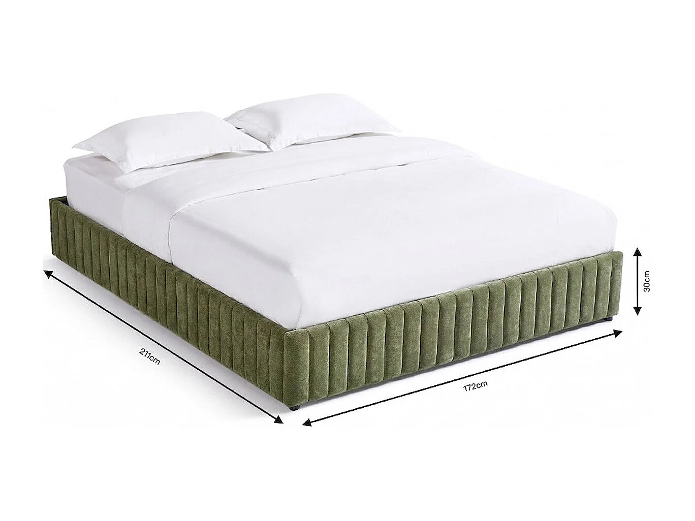 Lit coffre adulte 160x200 cm en tissu chenille vert kaki - Balto