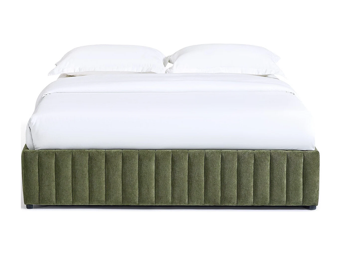 Lit coffre adulte 160x200 cm en tissu chenille vert kaki - Balto