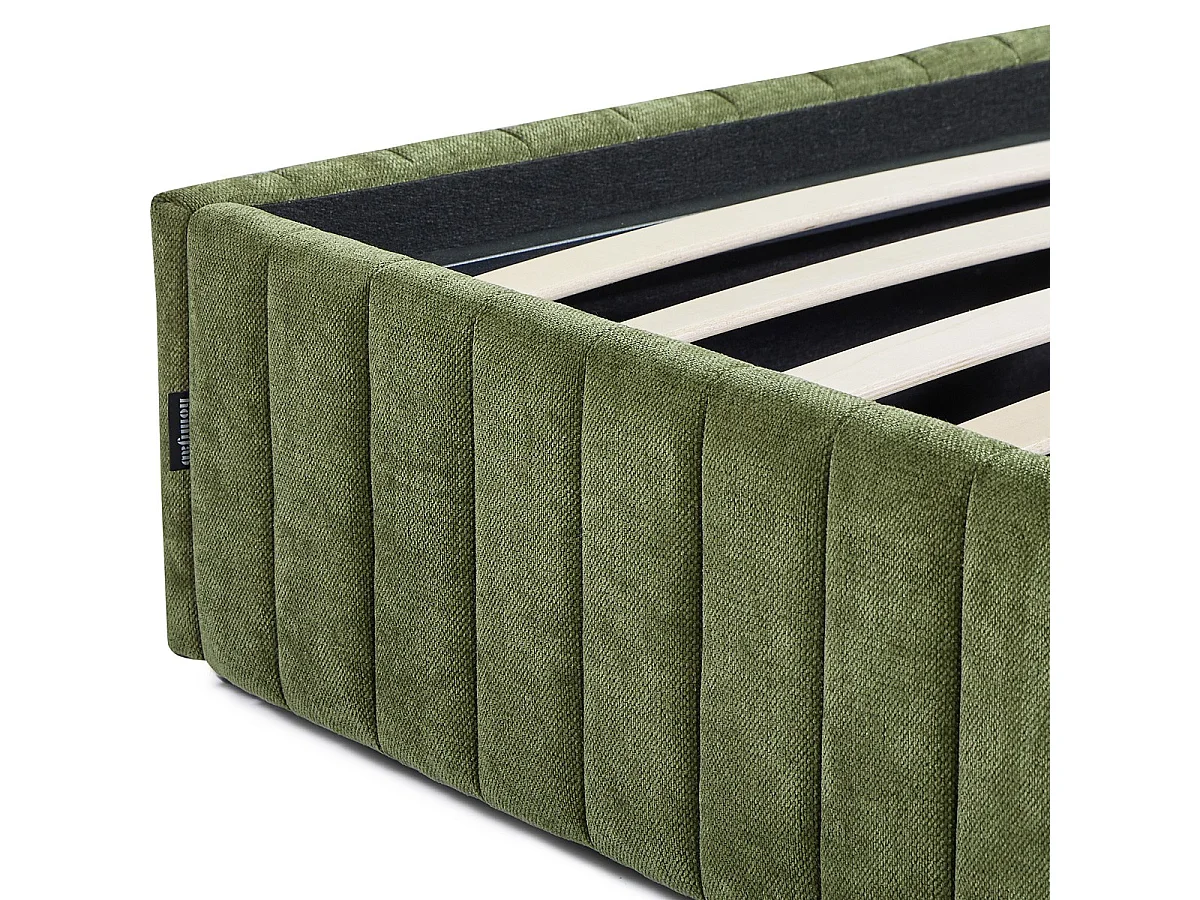 Lit coffre adulte 160x200 cm en tissu chenille vert kaki - Balto