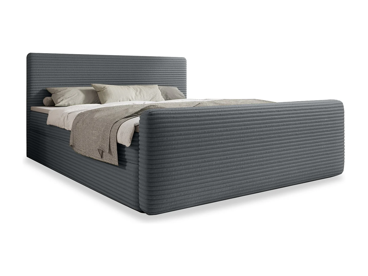 Lit coffre + matelas Napoli 180cm velours côtelé Gris Foncé