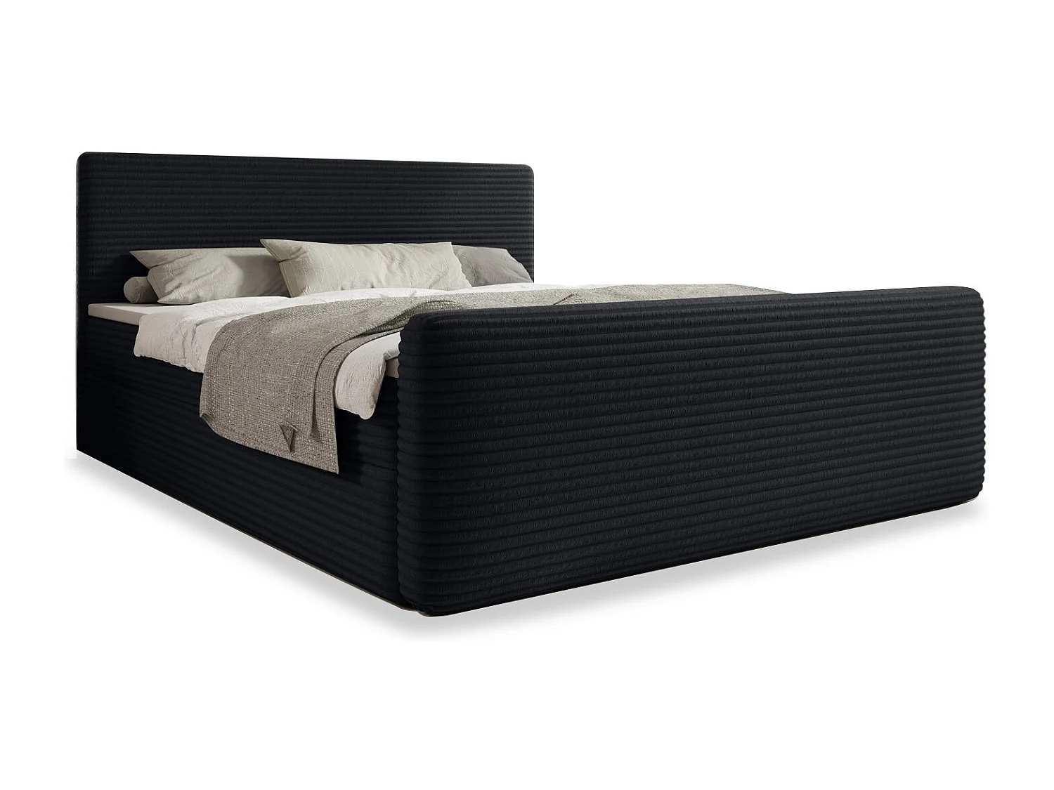 Lit coffre + matelas Napoli 160cm velours côtelé Noir
