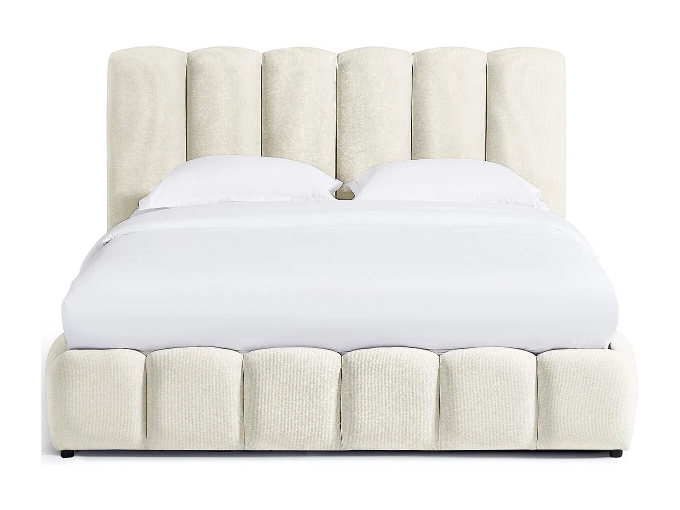 Lit coffre adulte 160x200 cm avec tête de lit capitonnée en tissu chenille beige - Nils